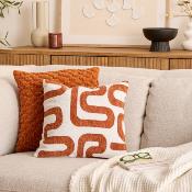 Coussin Déco Graphique Terracotta & Blanc - 40 x 40 cm