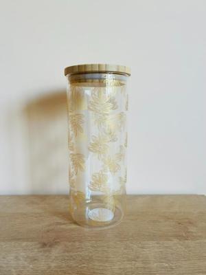 Pot Hermétique en Verre Borosilicate avec Motifs Feuilles Dorées H.21 x Ø 9,5 cm