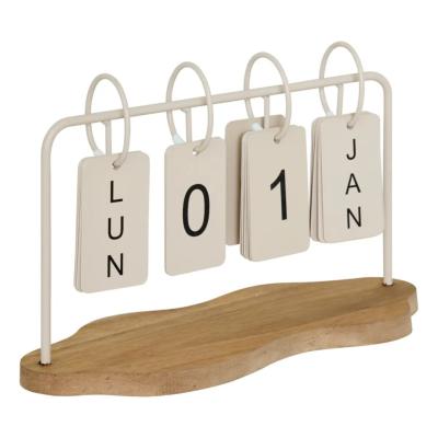 Calendrier Perpétuel en Métal Beige & Bois – Style Industriel Chic