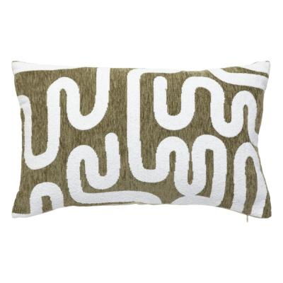 Housse de Coussin Rectangulaire Toute Douce Verte & Blanche aux Motifs Géométriques Serpentés 50 x 30 cm 