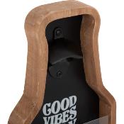 Décapsuleur Mural "Good Vibes Only" avec Bac Capsules Bois Foncé & Noir 