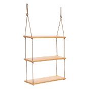 Étagère Murale Suspendue en Bois et Corde Naturelle – 3 Niveaux - 105 x 60 cm
