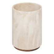 Pot à ustensiles en Résine Beige Marronné Effet Marbre – Socle Bois – H.17 cm