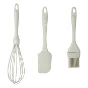 Lot de 3 Ustensiles de Pâtisserie – Fouet, Spatule & Pinceau - Couleurs Pastels (Vert, Rose, Beige)