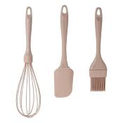 Lot de 3 Ustensiles de Pâtisserie – Fouet, Spatule & Pinceau - Couleurs Pastels (Vert, Rose, Beige)