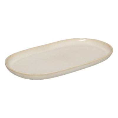 Plat Ovale en Grès Beige – Liseré Marron – 30 x 18 cm 