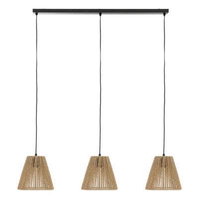 Suspension 3 Lampes Giada Corde Naturelle & Métal Noir L.77 cm