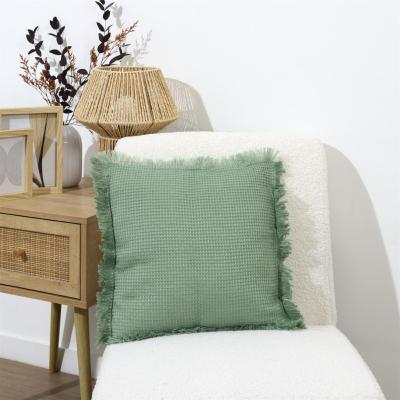Coussin Gaufré Vert Sauge avec Franges 40x40cm 