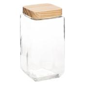 Bocal Carré Verre Couvercle Bois Pin 2 Litres 22,5 x 11 cm 