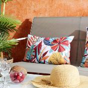 Coussin Extérieur Tropical  50 x 30 cm - Feuilles Multicolores | Déco Jardin