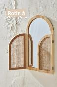 Miroir Mural Bois Portes Battantes Naturelles H.45 cm 