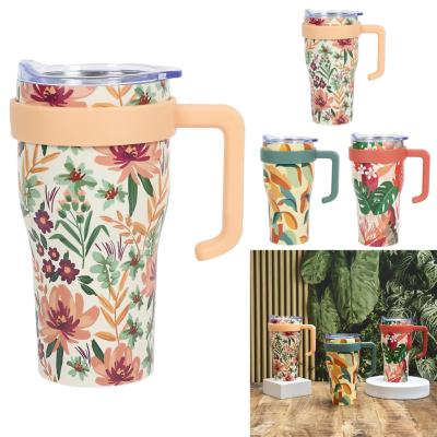 Mug de Transport Isotherme 600 ml Motif Floral Miami avec Anse
