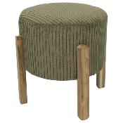 Tabouret Vert Olive Côtelé Pieds en Bois d'Acacia 35 x 35 x 35 cm