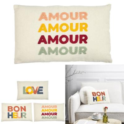 Coussin Bouclette Rectangulaire Beige Bonheur Amour Love Multi Couleurs 50 x 30 cm 