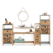 Panier de Rangement en Bambou avec Imprimé Feuilles Végétales Vertes – 31 x 31 cm