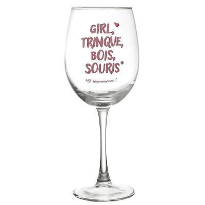 Verre à Vin – “Girl, Trinque, Bois, Souris” - 45 cl - Cadeau Fun