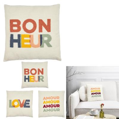 Coussin Bouclette Beige Bonheur Amour Love Multi Couleurs 40 x 40 cm 