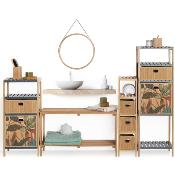 Panier de Rangement en Bambou Motifs Feuilles Tropicales Multicolores – 31 x 31 cm