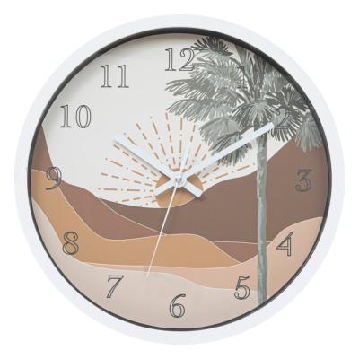Horloge Murale Soleil Palmier Désert Blanc, Ocre, Marron Ø 30 cm 
