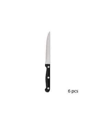 Lot de 6 Couteaux à Steak Acier Inoxydable Manche Noir L.21,3 cm