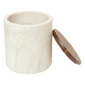 Pot de rangement effet travertin beige & marron en résine avec couvercle bois – Ø 10 x H.11 cm