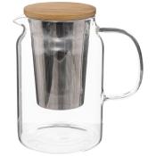 Théière Transparente Design 90 cl avec Filtre Inox et Couvercle Bambou