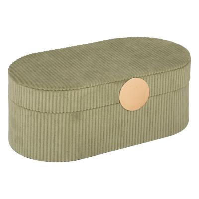 Boîte à Bijoux Velours Côtelé Vert & Doré - Forme Ovale - Miroir - L.25,5 cm 