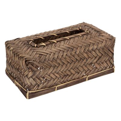 Boîte à Mouchoirs en Bambou & Rotin Tressé Marron Ethnique Chic L.23 cm