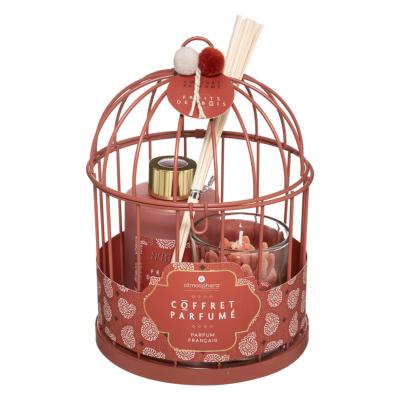 Coffret Cadeau Parfumé Fruits des Bois Cage Diffuseur Bougie H.20 cm